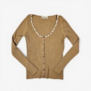 Y2k Blumarine Sequin Carsigan Ribbed Knit Silk Blend - Small